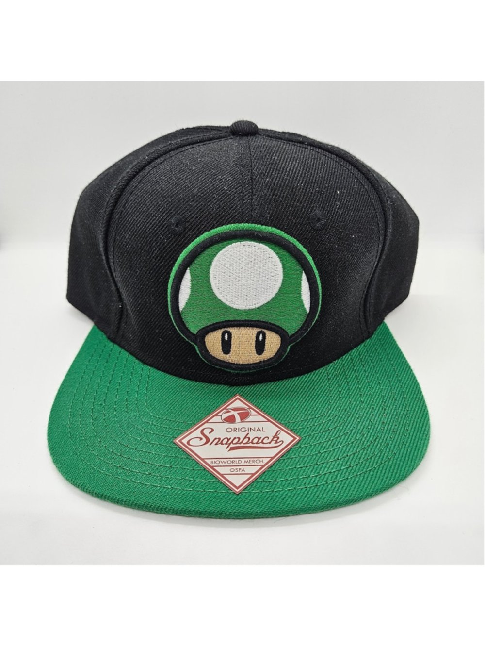 Super Mario 1-Up Mushroom NEW Snapback Hat Cap BioWorld OSFM Black Green